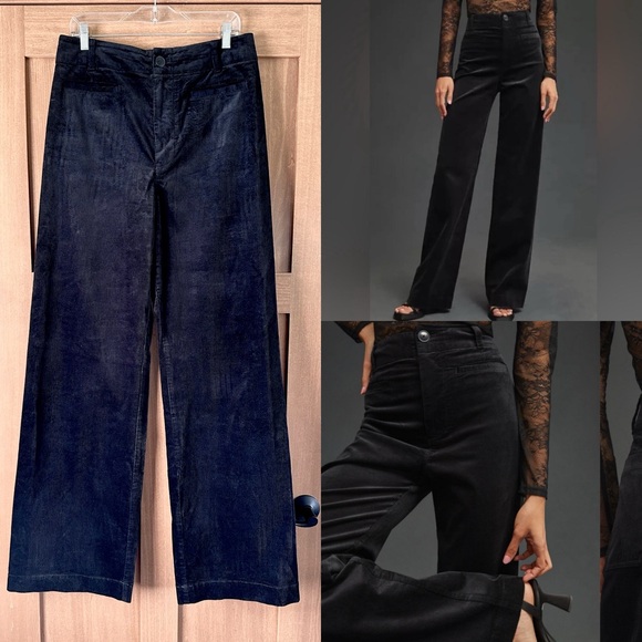 Anthropologie Maeve Colette Black Corduroy WideLeg Pants Full Length Size 31Tall - Picture 1 of 16